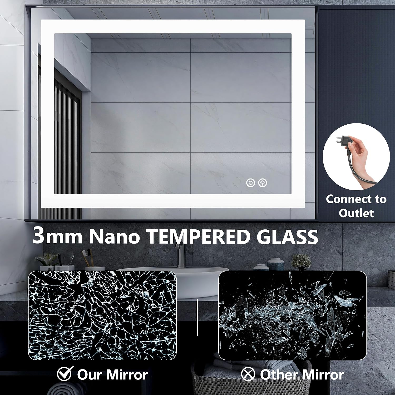 Dumos 24.1"X32.1" Led Bathroom Mirror, Smart Anti-Fog Bathroom Vanity Mirror With Front Light & Backlit, 3 Color Temperatures, Dimmable, Memory Function
