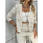 Gorglitter Women'S Lace Cardigan Jacket Zip Up Crochet Sheer Vacation Cruise Going Out Long Sleeve Hooded Tops