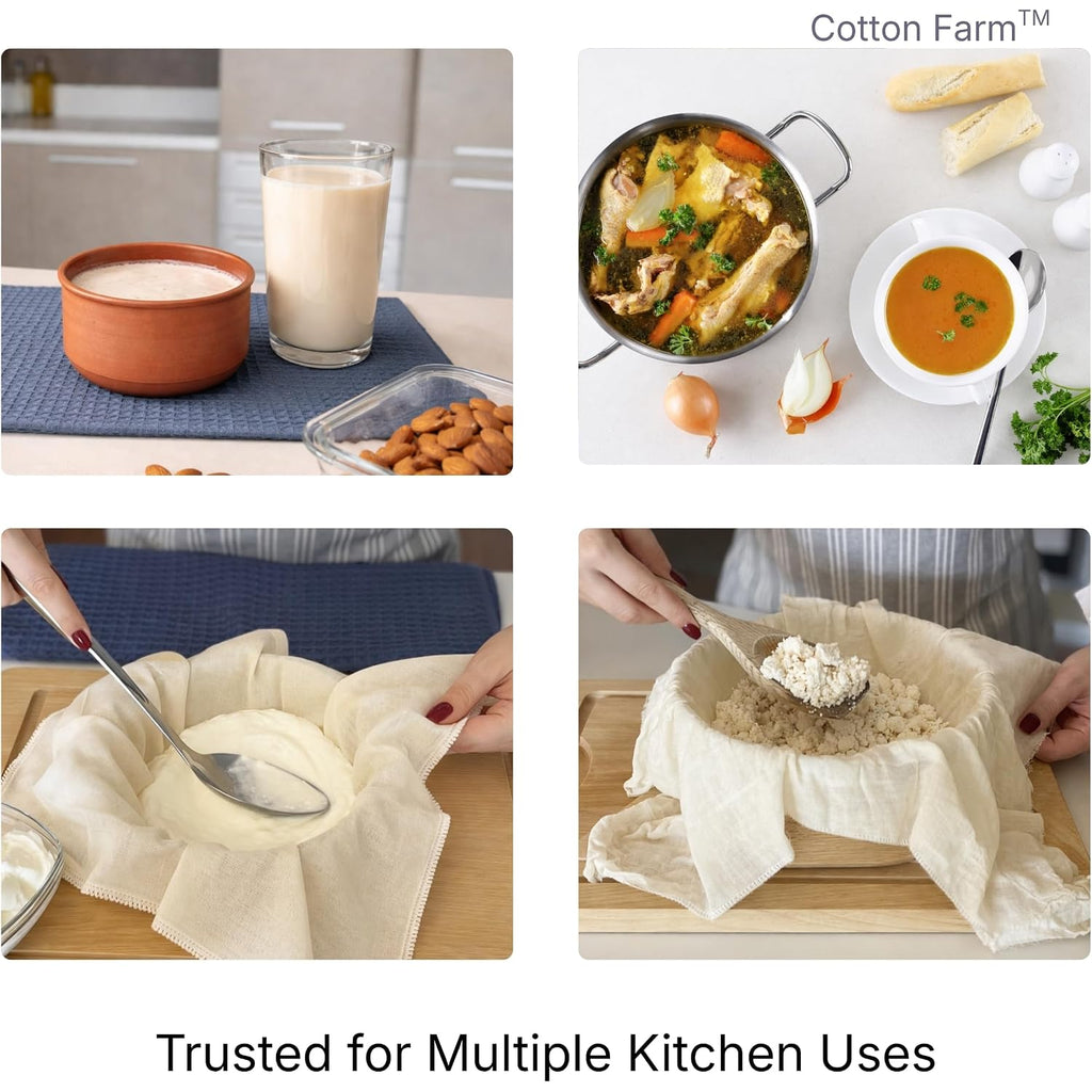 Cotton Farm Grade 100 Xl Cheese Cloth For Straining & Cooking; 36X36 Inch; 100% Unbleached Cotton Cheesecloth; Reusable With Finished Edges, Butter Muslin