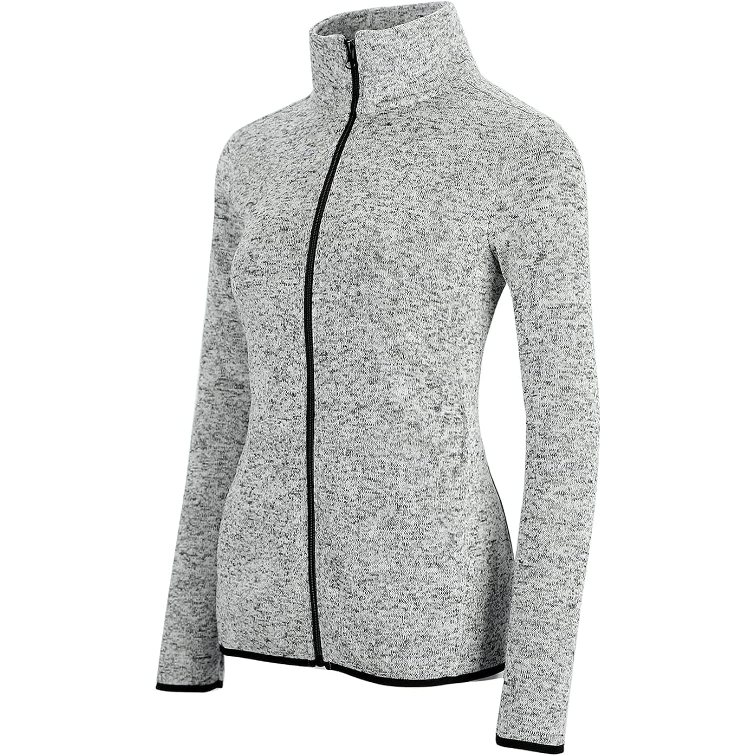 Women'S Long Sleeve Sweater Fleece Zip Up Speckled Jacket With Pockets