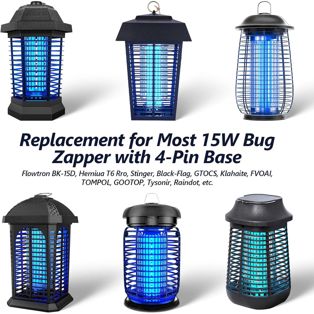Bug Zapper Light Bulb Replacement For 15W Bug Zapper With 4-Pin Base, Ful 15W-Bl U Shaped Twin Tube Bulb For Outdoor Mosquito Zapper, 2 Pack
