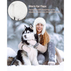 Peicees Winter Fur Hat for Women, Ladies Russian Ushanka Furry Trapper Hat with Warmer Ear Flaps and Glitter Silver Design