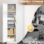 71”Tall Kitchen Pantry Cabinet, Metal Storage Cabinet With Doors And Shelves (White)