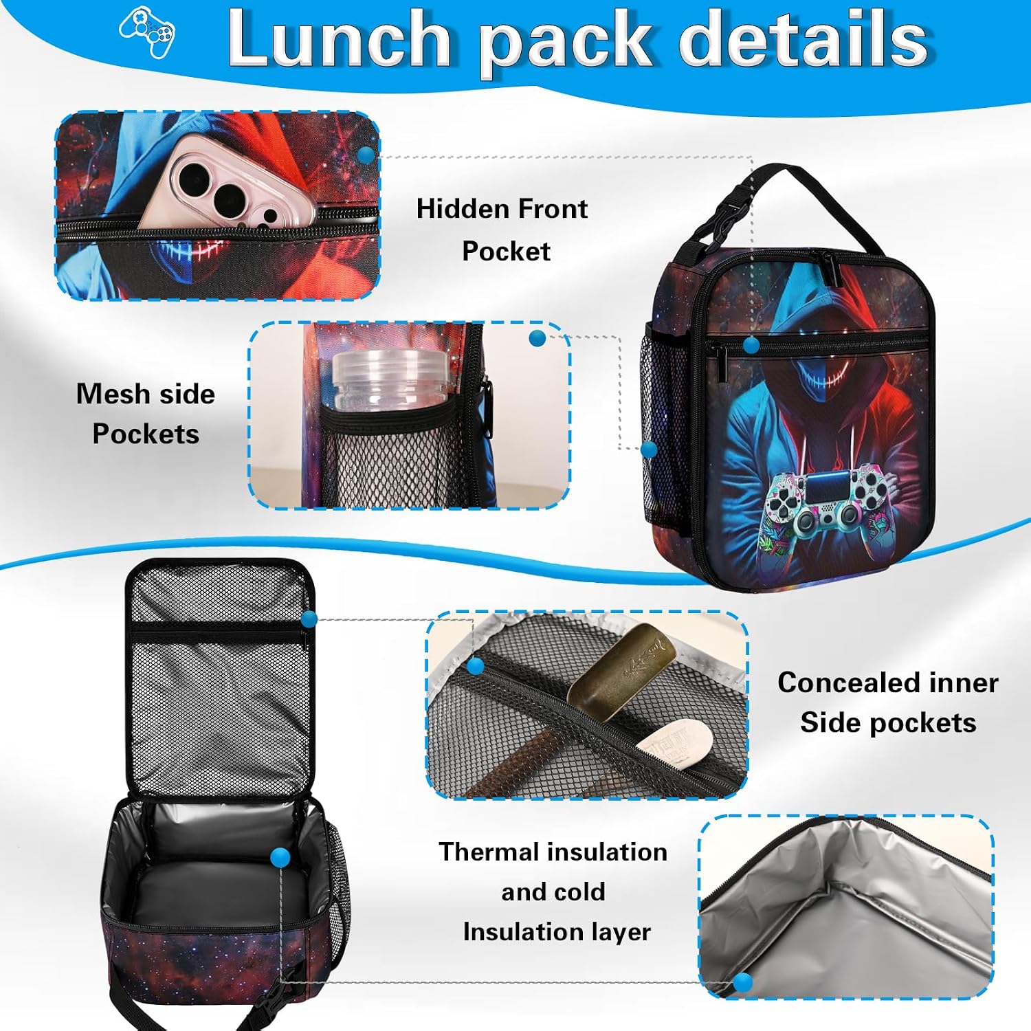 Boys Backpack With Lunch Box And Pencil Case, 3Pcs Gamer Backpack For Boys Teens, 17 Inch Large Capacity