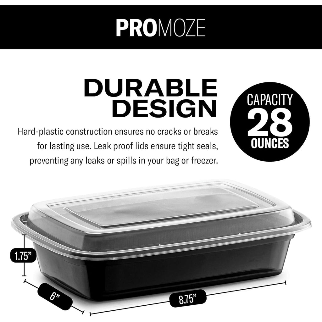 50-Pack Reusable Meal Prep Containers Microwave Safe Food Storage Containers with Lids, 28 oz - 1 Compartment Take Out Disposable Plastic Bento Lunch Box To Go, BPA Free - Dishwasher & Freezer Safe