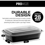 50-Pack Reusable Meal Prep Containers Microwave Safe Food Storage Containers with Lids, 28 oz - 1 Compartment Take Out Disposable Plastic Bento Lunch Box To Go, BPA Free - Dishwasher & Freezer Safe