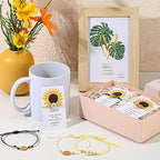 Huquary 36 Set Mother's Day Inspirational Gifts Bulk Sunflower Bracelets for Women with Thank You Cards for Mom Employee Friend Daisy Sunshine Party Favors