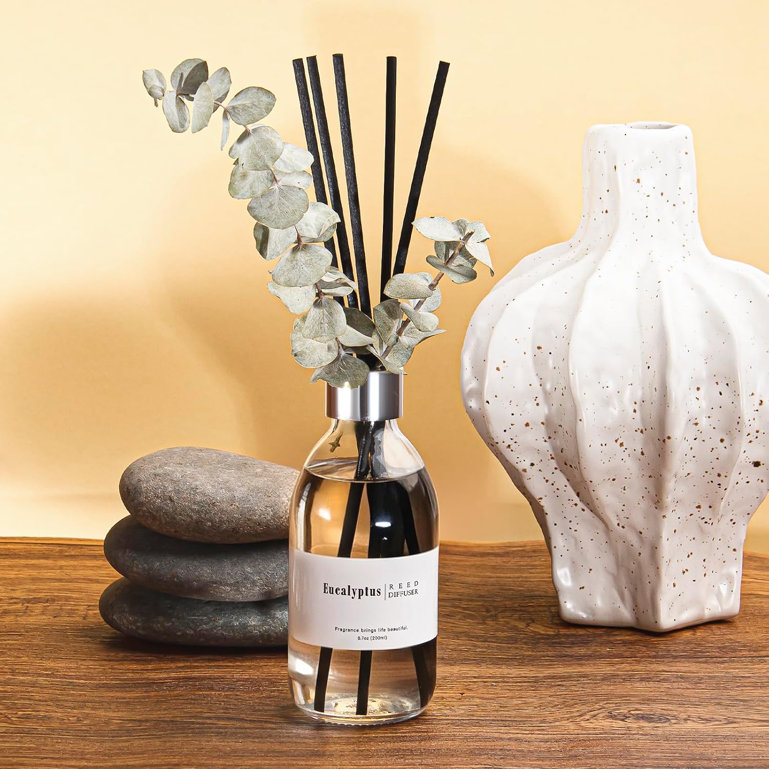 Clesh Reed Diffuser Set, 6.7 Oz Eucalyptus Scented Diffuser With Sticks, Home Fragrance Reed Diffuser For Bathroom Shelf Decor