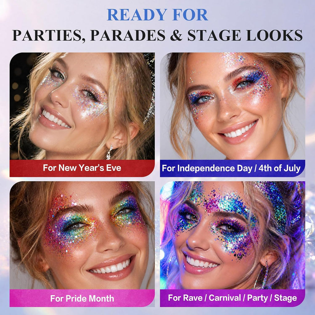 Chameleon Face Body Glitter Palette, 6 Color Pressed Multi Chrome Chunky Glitter For Eyes Face Hair Body, Festival Makeup For St Patrick’S Day, Mardi Gras, Halloween Christmas Rave Party Cosplay (02)
