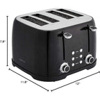 Amazon Basics 4 Slice Toaster with 4 Slots, 6 Browning Settings, Defrost, Removable Crumb Tray, Bagel Function, Cancel Button, 1600W, Black