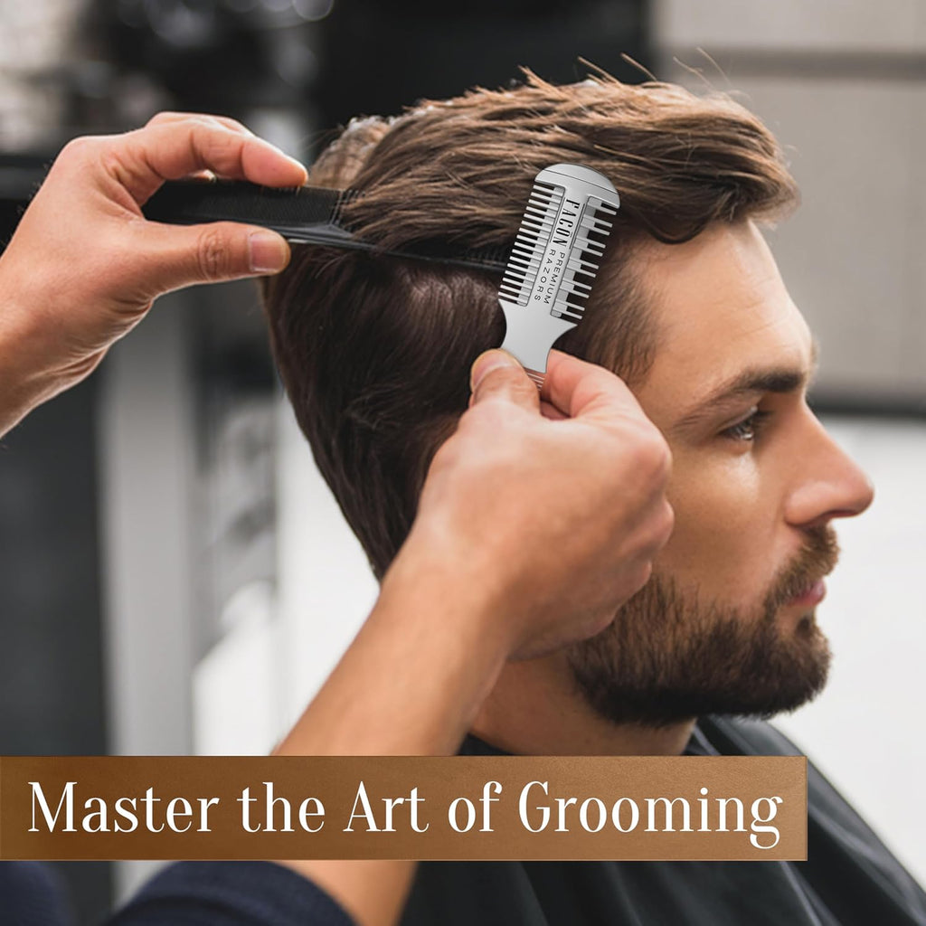Facón Razor Comb For Hair Cutting - Professional Hair Cutting Comb Kit With 12 Replacement Blades, Double Edge Shaper For Salon & Home, Premium Styling Thinning Texturizing Split Ends Trimming Razor