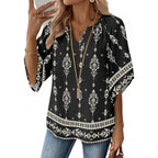 Zeagoo Womens Tops 3/4 Sleeve V Neck Bohemian Blouses Casual Loose Fit Tunic Boho Shirts Floral Printed Clothes