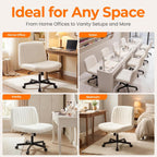 Neo Chair Criss Cross Chair With Wheels Home Office Cross Legged Armless Chairs Adjustable Computer Desk Wide Seat For Bedroom Vanity Comfy Swivel (Teddy White)