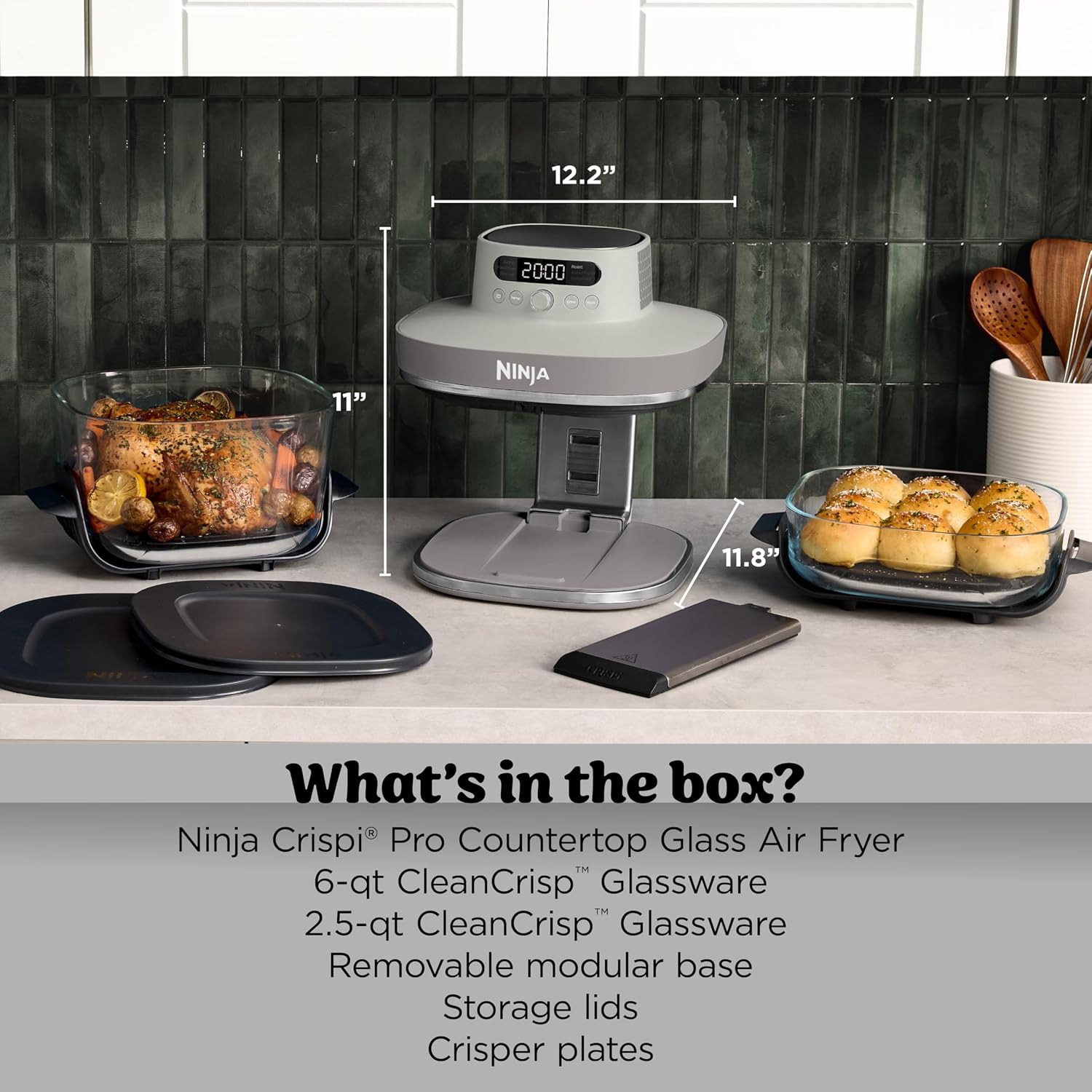 Ninja Crispi Pro 6-In-1 Glass Air Fryer | With Nontoxic, 6Qt & 2.5Qt Containers & Lids | Microwave, Freezer, Dishwasher Safe | 450°F Max Temp | 1800 Watt | Bone | As101Lg