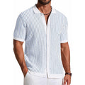 Coofandy Mens Knit Button Down Shirts Short Sleeve Polo Shirt Vintage Striped Casual Shirts