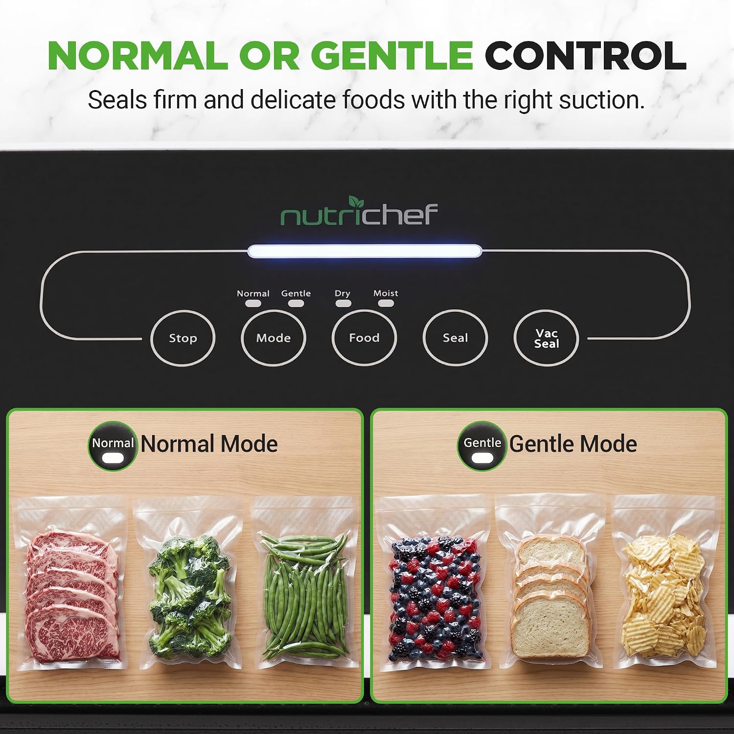 Nutrichef Automatic Vacuum Air Sealing System For Food Preservation With Starter Kit, Compact Design, Lab Tested, Dry & Moist Food Modes With Led Indicator Lights, Black