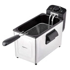 Amazon Basics 3.2-Qt (3.0L) Electric Deep Fryer With Adjustable Temperature Control, Easy Draining Basket, Viewing Window, Fast-Heating 1500W, Stainless Steel Exterior, Black & Silver