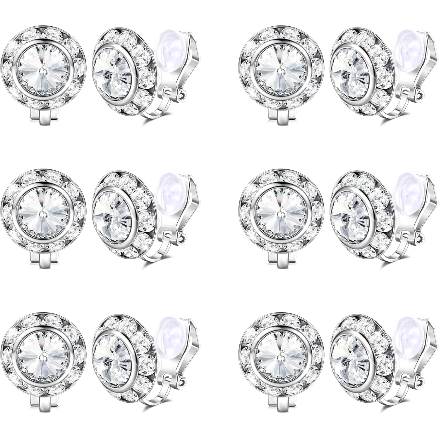 FIBO STEEL Clip on Halo Earrings Rhinestone Earrings Crystal Earrings for Women Round Acrylic Stone Inside Dance Competitions Stage Opera Performance Wedding Party Jewelry