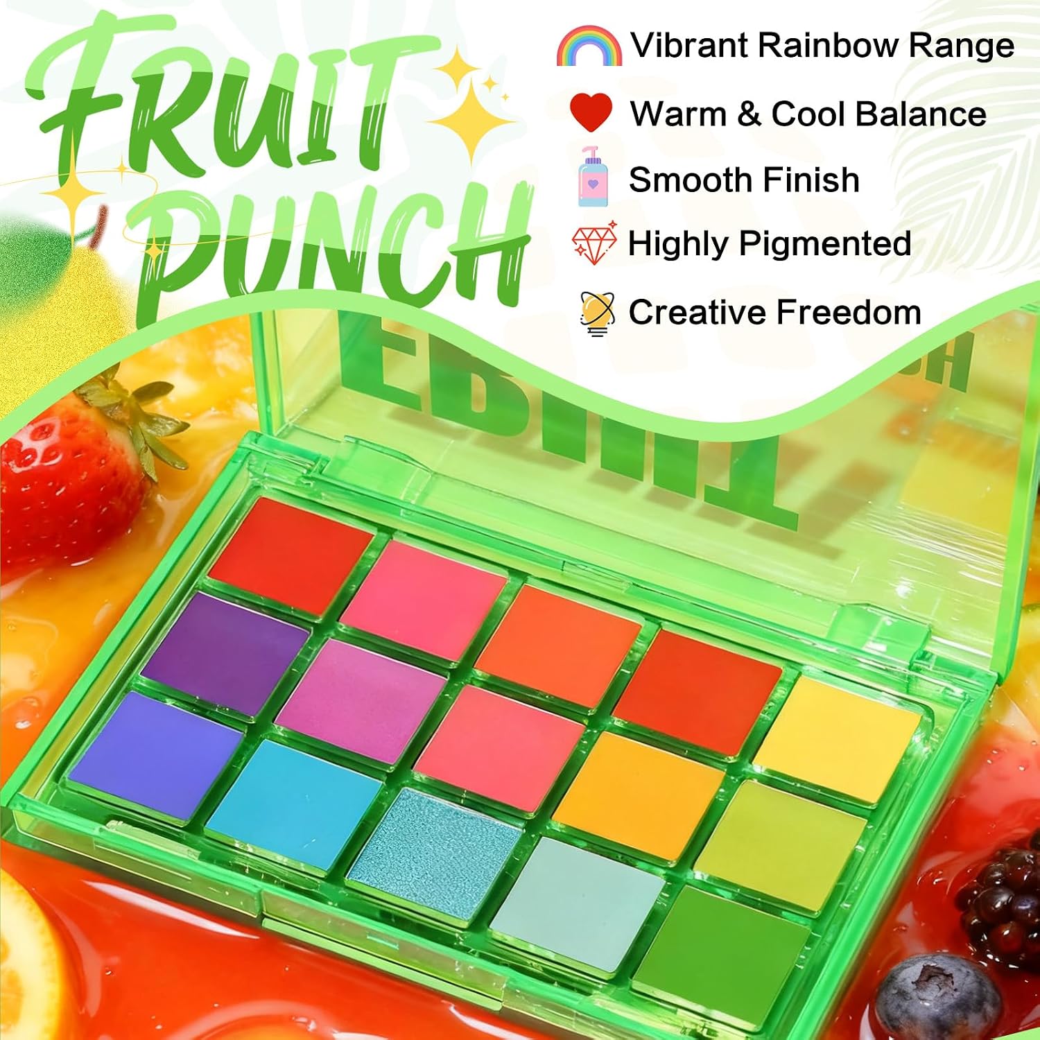 Ucanbe Bright Colorful Neon Rainbow Makeup Eyeshadow Palette 15 Shades Green Purple Yellow Make Up Pallets Kit Vibrant Shimmer Matte Pigmented Blendable - Fruit Punch