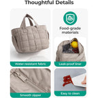 Bagsmart Lunch Bag For Women Small Cute Quilted Lunch Box Insulated Lightweight, Leakproof, Durable & Reusable Tote Bag For Work, Travel, Outdoor, Brown
