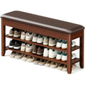 Lbt Shoe Bench With Storage, Solid Rubberwood Shoe Rack Bench For Entryway | Adjustable 6.3" Shelf Fits High-Top Shoes & Boots, Hidden Storage Compartment, Cushion Seat, Stay-Open Hinge, Walnut