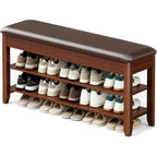 Lbt Shoe Bench With Storage, Solid Rubberwood Shoe Rack Bench For Entryway | Adjustable 6.3" Shelf Fits High-Top Shoes & Boots, Hidden Storage Compartment, Cushion Seat, Stay-Open Hinge, Walnut