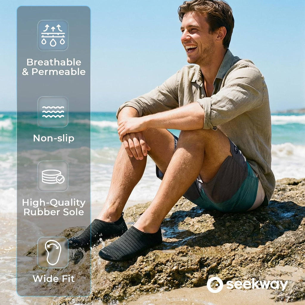 Seekway Water Shoes Women Men Adult Quick-Dry Aqua Socks Barefoot Non Slip For Beach Swim River Pool Lake Surf Black Sk002(U)