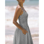 Relipop Women'S Summer Midi Dresses 2026 Casual Plaid Sleeveless Spaghetti Strap Smocked Tiered Beach Sundress & Pockets