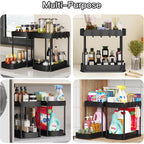 Ukeetap Multi-Purpose Pull-Out Storage Organizers, Under Sink/Cabinet Organizers and Storage for Bathroom & Kitchen, Black, 12.8 Inches, 2 Packs