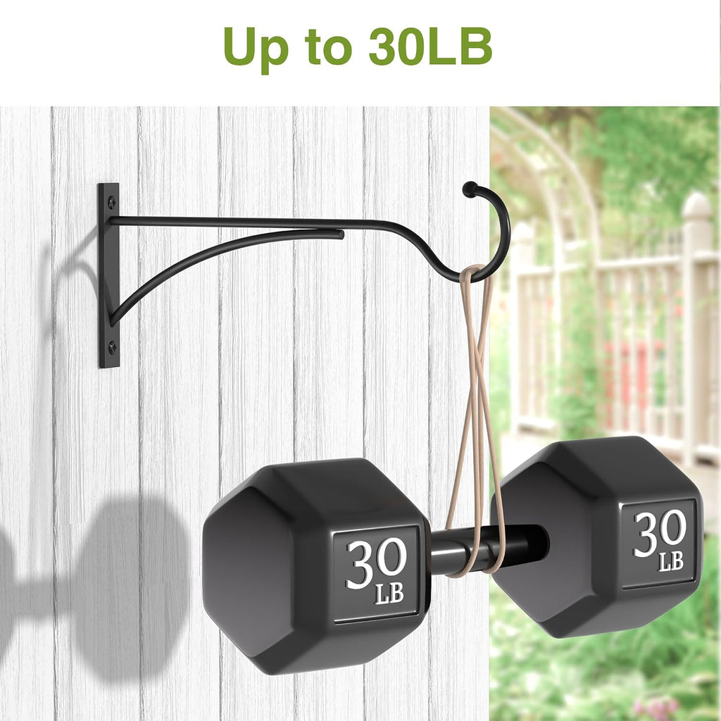 11 Inch 2 Pack Heavy Duty Plant Hangers Outdoor, Metal Plant Brackets For Hanging Baskets, Plant Wall Hooks For Bird Feeders, Wind Chimes & Lanterns, Premium Metal Hooks Matte Black, 30Lbs Capacity