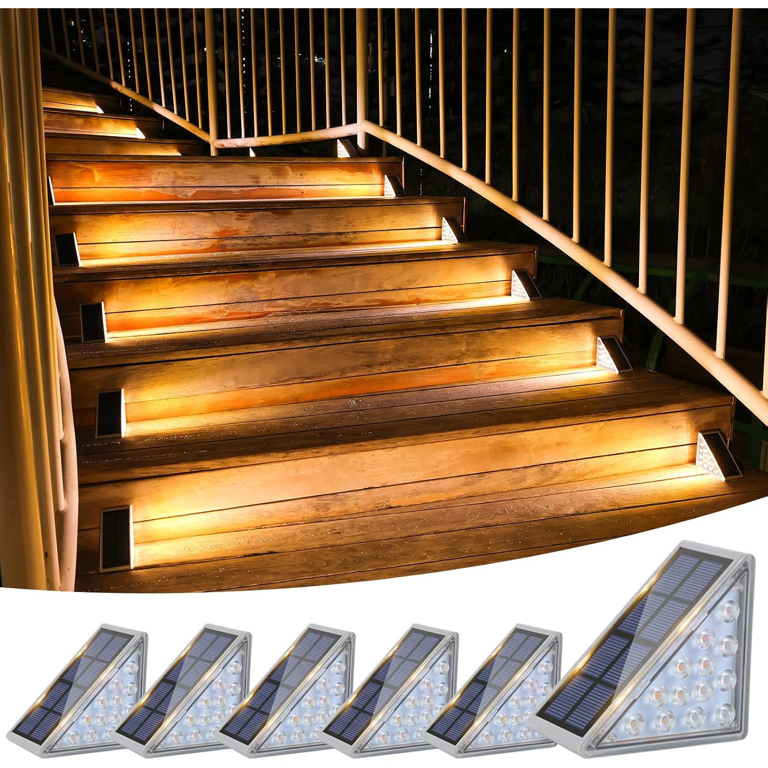 Volisun Solar Stair Lights 6 Pack, Solar Step Lights Outdoor Waterproof Ip67, Led Outdoor Step Light,Outdoor Light Decor For Garden Stair, Deck, Front Step, Front Porch, And Patio（3000K）