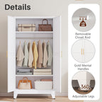 Winiowa Metal Armoire Wardrobe Closet With 2 Mirror Doors, 71" Wardrobe Cabinet With Adjustable Shelves And Hanging Rod, Clothing Storage Cabinet Closet With Mirror For Bedroom-White