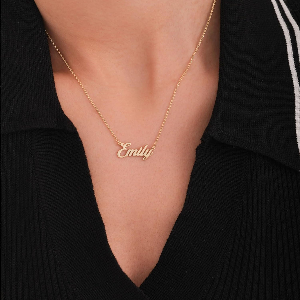MIONZA 14K Solid Gold Custom Name Necklace For Women, Name Necklace Personalized, Nameplate Customized Pendant, Personalized Jewelry, 14K Solid Gold or Gold Plated Options
