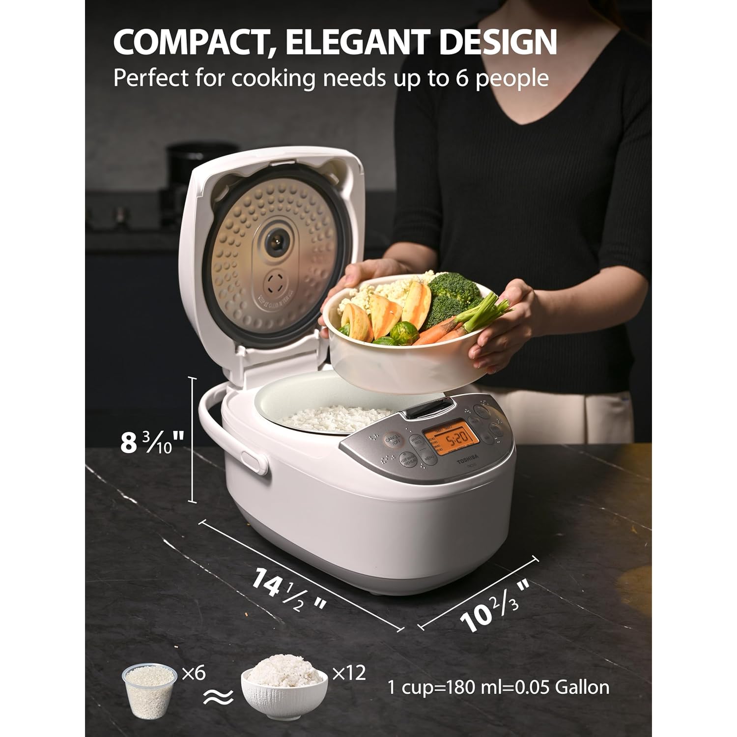 Toshiba Rice Cooker 6 Cup Uncooked – Japanese Rice Cooker With Fuzzy Logic Technology, 7 Cooking Functions, Digital Display, 2 Delay Timers And Auto Keep Warm, Non-Stick Inner Pot, White