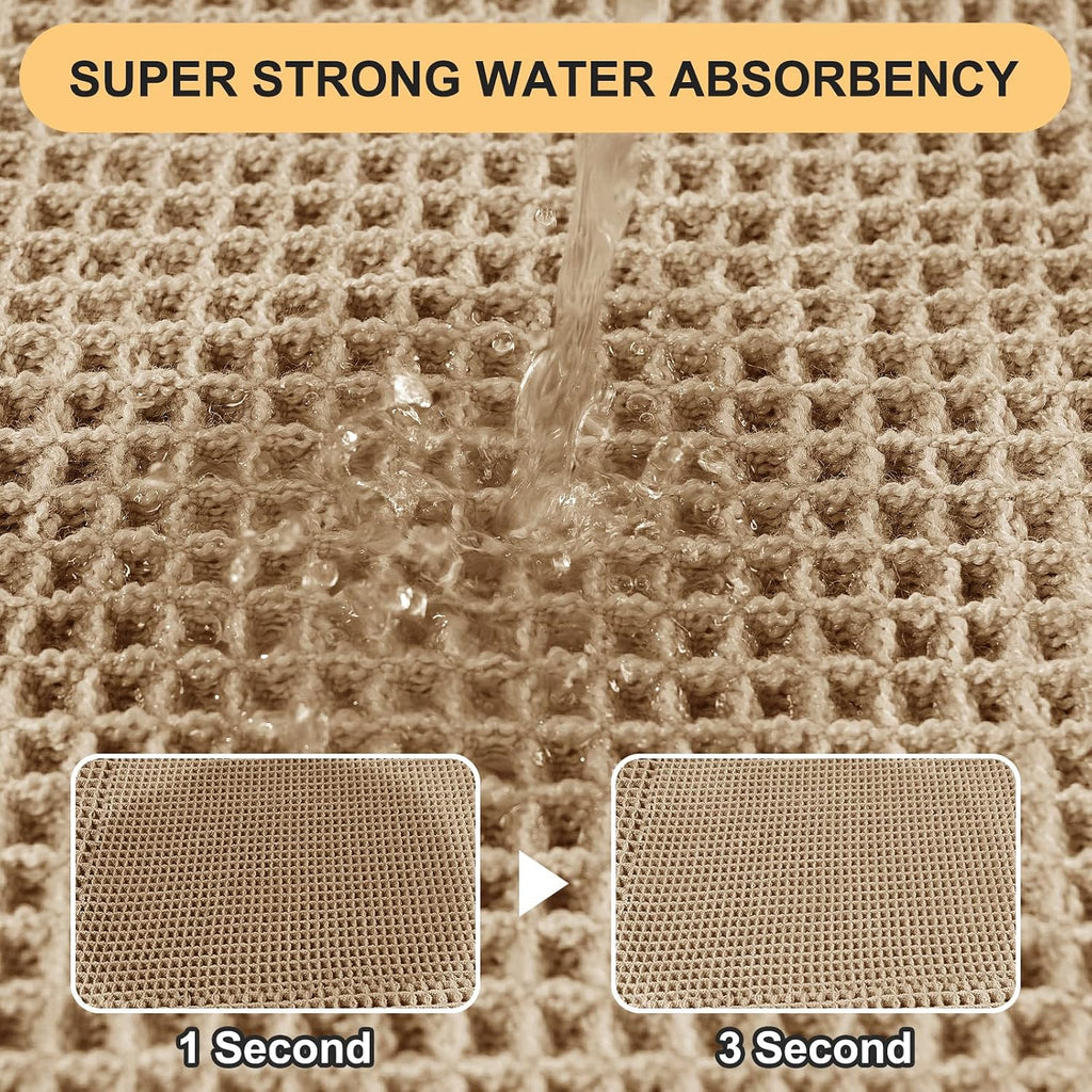 Upgrade Waffle Bath Mat, Boho Bathroom Rugs Absorbent Non Slip, Ultra Soft Bathroom Mat, Machine Washable Knit Bath Rugs With Border For Bathroom, Bedroom, Kitchen, Shower, Tub, 32"X20", Beige