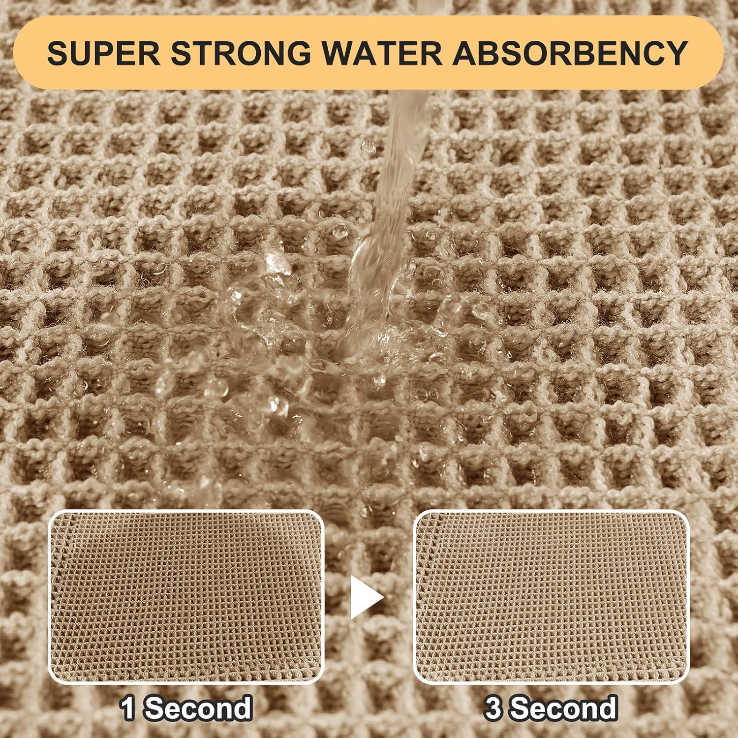 Upgrade Waffle Bath Mat, Boho Bathroom Rugs Absorbent Non Slip, Ultra Soft Bathroom Mat, Machine Washable Knit Bath Rugs With Border For Bathroom, Bedroom, Kitchen, Shower, Tub, 32"X20", Beige