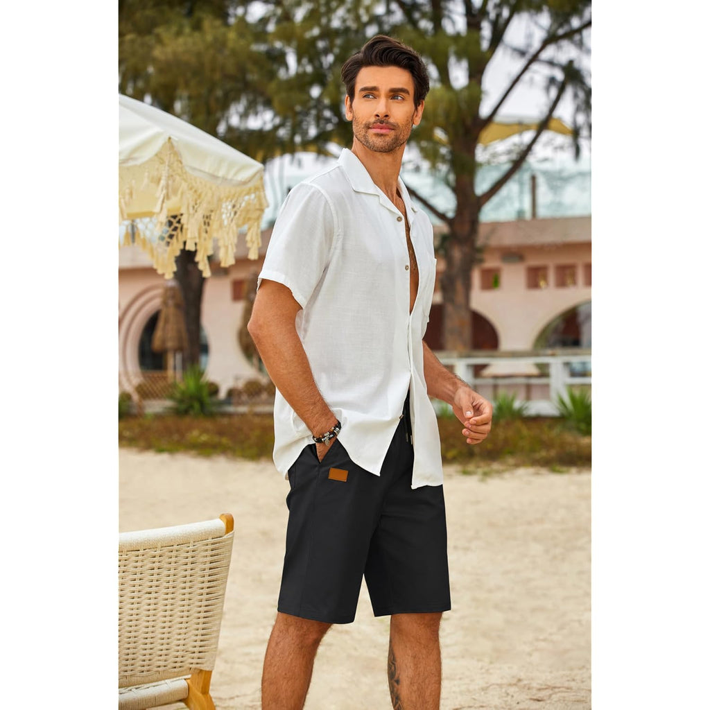 Coofandy Mens Casual Shorts Cotton Elastic Waist Drawstring Shorts Lightweight Summer Beach Shorts