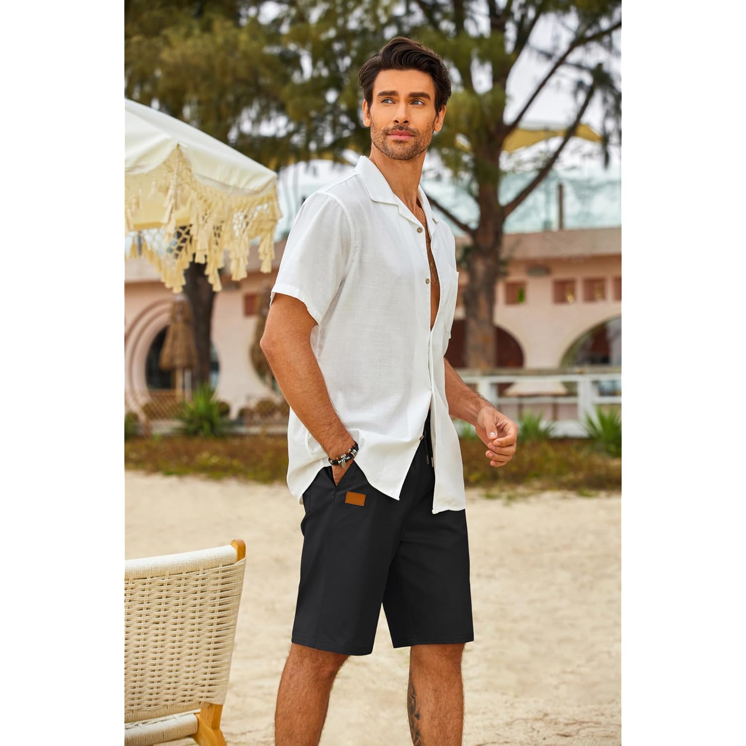 Coofandy Mens Casual Shorts Cotton Elastic Waist Drawstring Shorts Lightweight Summer Beach Shorts