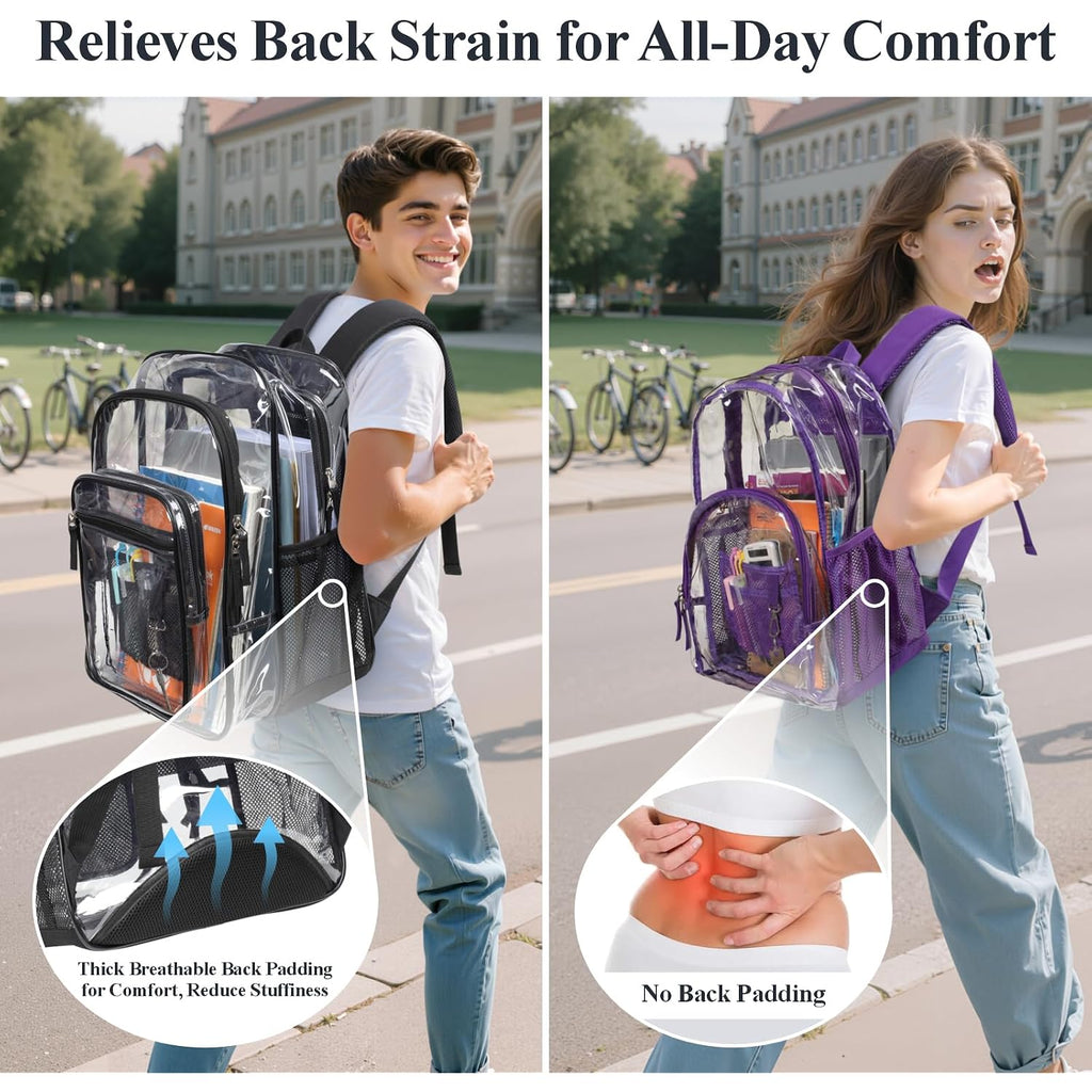 Clear Backpack For School - 18 Inch Extra Large Clear Bookbag Black | Heavy Duty 0.5Mm Pvc, 2 Large Compartments, Fit 16" Laptop, Reinforced 900D Oxford Base, Padded Straps And Back, Age 12+