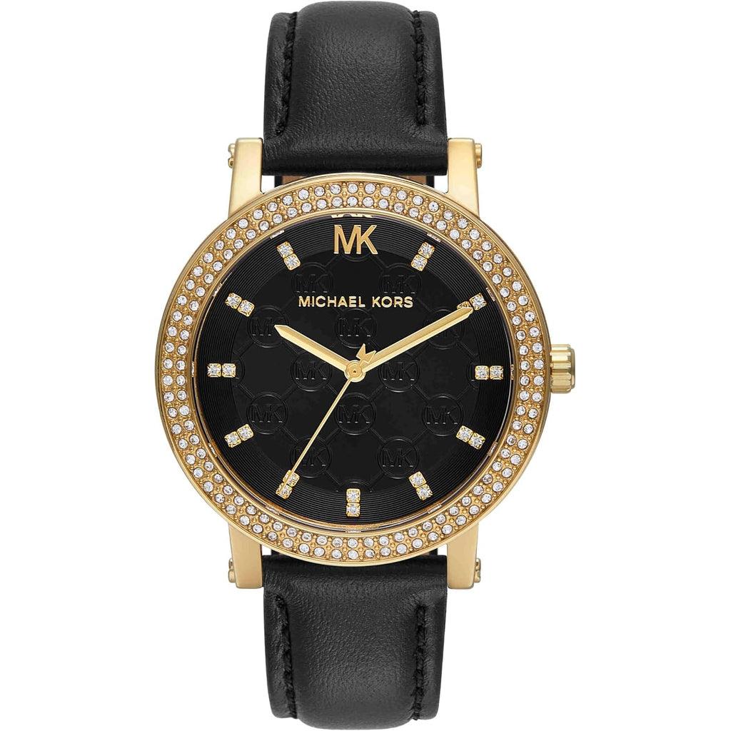 Michael Kors Corey Three-Hand Black Leather Watch