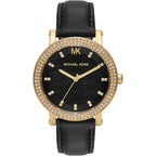 Michael Kors Corey Three-Hand Black Leather Watch
