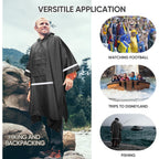 3-In-1 Hooded Rain Poncho For Adult With Pocket, Waterproof Lightweight Unisex Raincoat For Hiking Camping Emergency