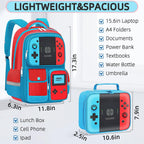 Kids Backpack For Boys - 3Pcs Gamer Boys Backpack With Lunch Box Set For Elementary Middle School - Students Bag For Ages 6-18,17″ Video Game Bookbag Travel Back Pack