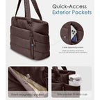 Tote Bag for Women with Zipper, Quilted Puffer Tote Bag with Compartments, Lightweight Puffy Work Bags for Women Travel