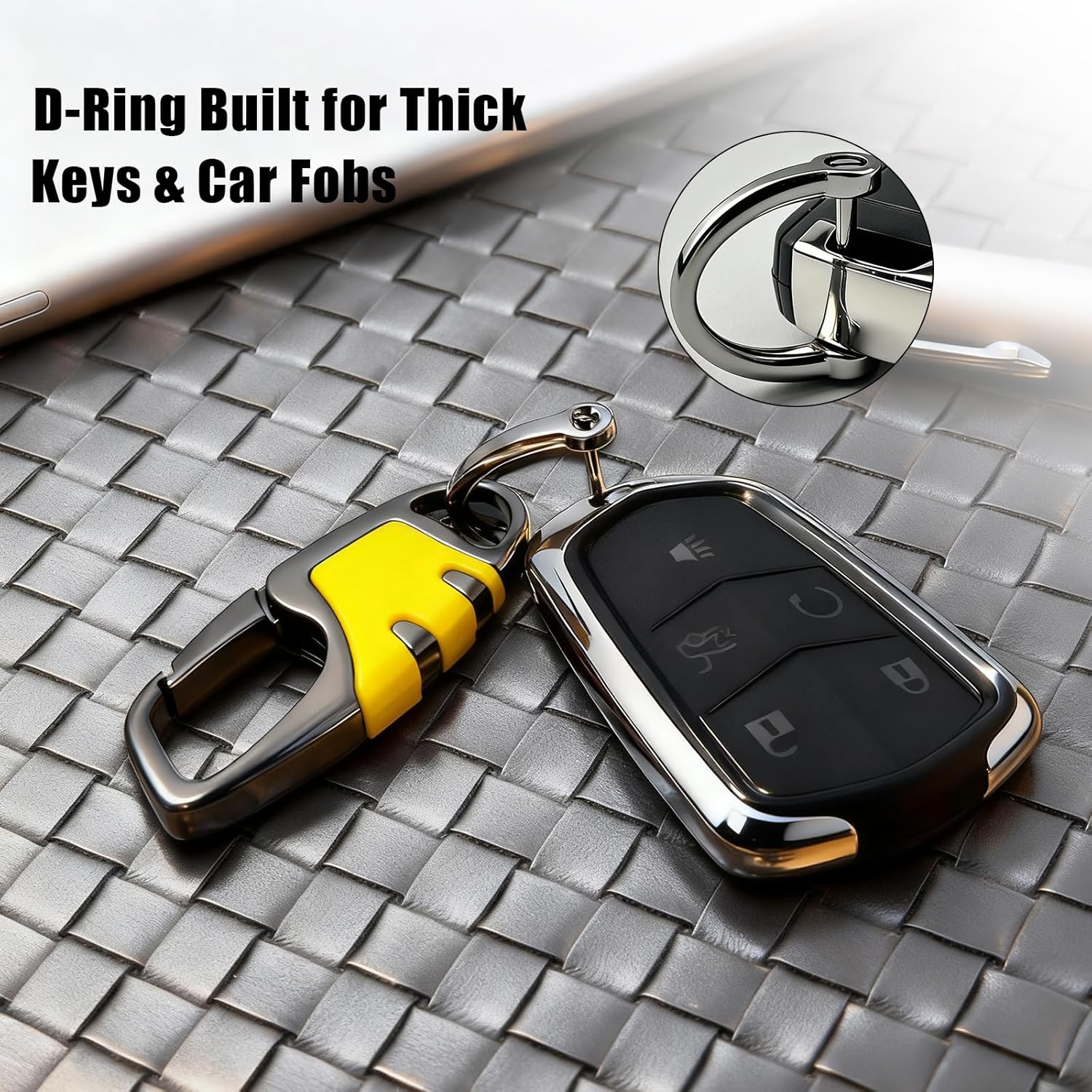 Keychain with Carabiner Clip, 4 Heavy Duty Key Rings and D Ring for Men's Car Key Fob Holder Fits Belt Loops