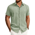 Mens Linen Shirt Short Sleeve Button Down Shirt Summer Casual Beach Tops | Lightweight Breathable, Shrink-Resistant, Linen Texture, Relaxed Fit Button Up, For Vacation Wedding Work Office Date Daily