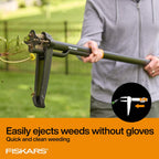 Fiskars Stand-Up Weed Puller Tool, 4 Serrated Stainless Steel Claws Grip Roots For Permanent Removal, Reinforced Foot Platform Penetrates Tough Soil, Easy-Eject & Ergonomic Offset Handle, 39"