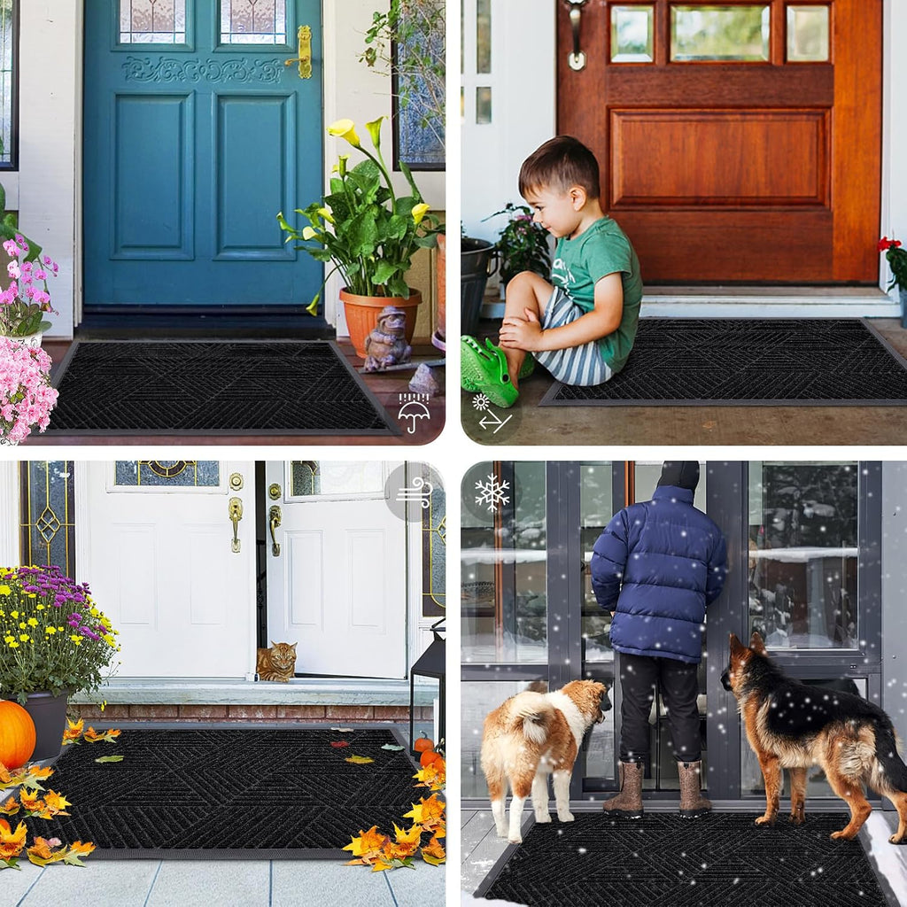 Smiry Front Door Mat Outside Entrance, Heavy Duty Sturdy Natural Rubber Doormat, Trap Dirt And Moisture, Easy Clean Low Profile Mats For Indoor Outdoor Entry, Irregular Triangle (29.5X17, Black)