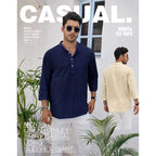 Ryannology Mens Linen Shirts Casual Cotton 3/4 Sleeve Regular-Fit Henley T-Shirt Summer Lightweight Beach Yoga Tops