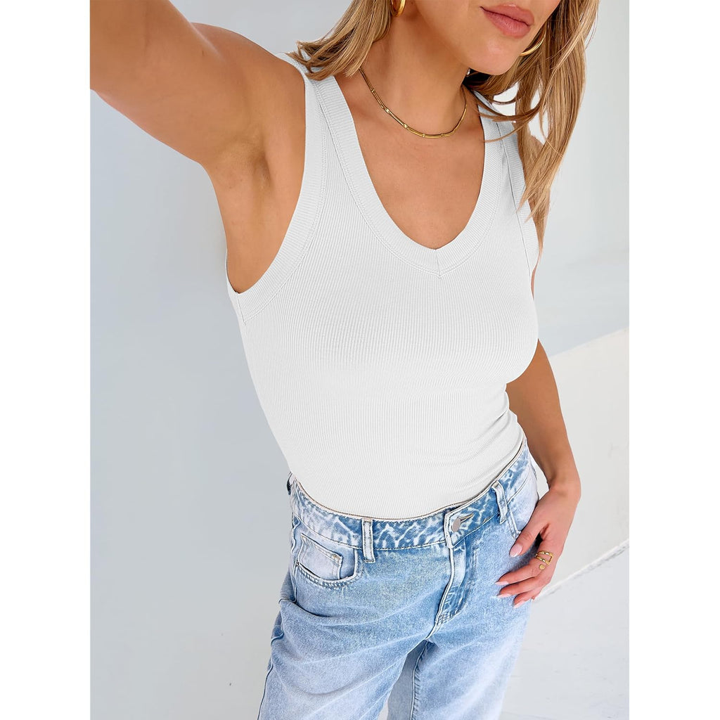 Tank Tops for Women V Neck Ribbed Knit Slim Fitted Sleeveless Basic Tee Tanks Casual Summer Clothes 2026
